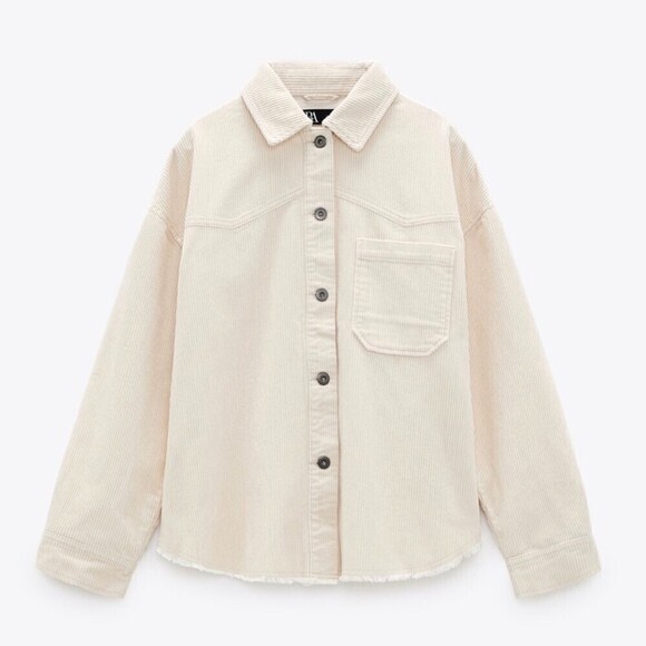 ZARA Corduroy Overshirt Oversized Button Down Shirt Jacket Cream Small Minimal - Picture 2 of 12